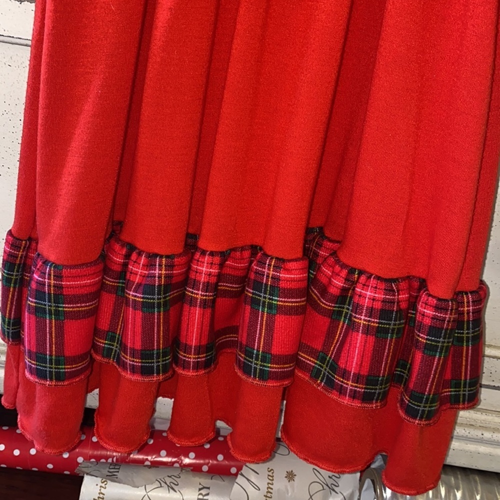 Laura Dare red Christmas plaid ruffles ribbon bow longsleeve nightgown pajamas 5 - Picture 6 of 6